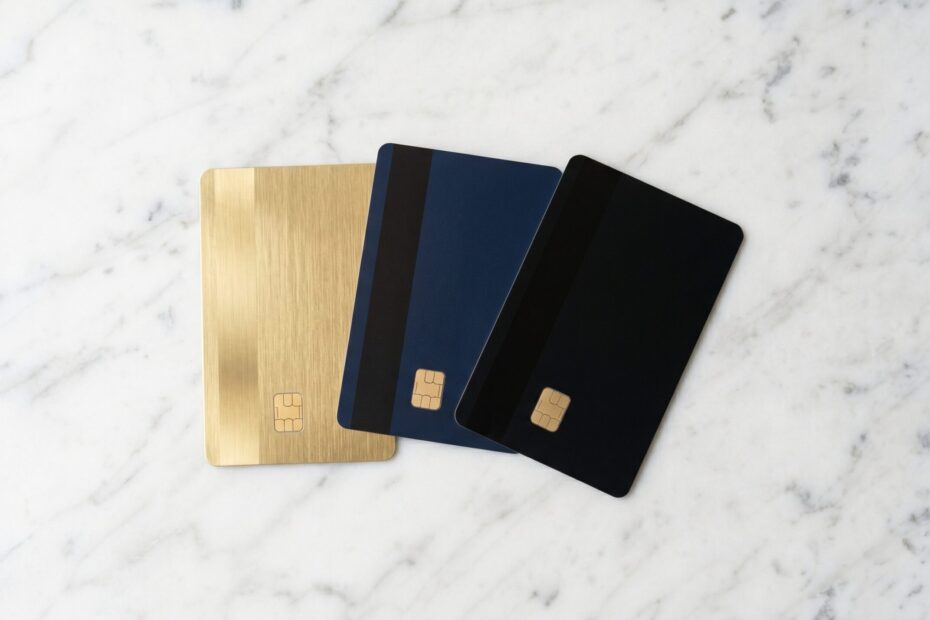 Best rewards credit cards of 2026 laid out on marble surface — gold, navy, and black premium cards compared