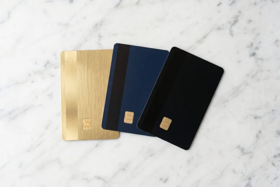 Best rewards credit cards of 2026 laid out on marble surface — gold, navy, and black premium cards compared
